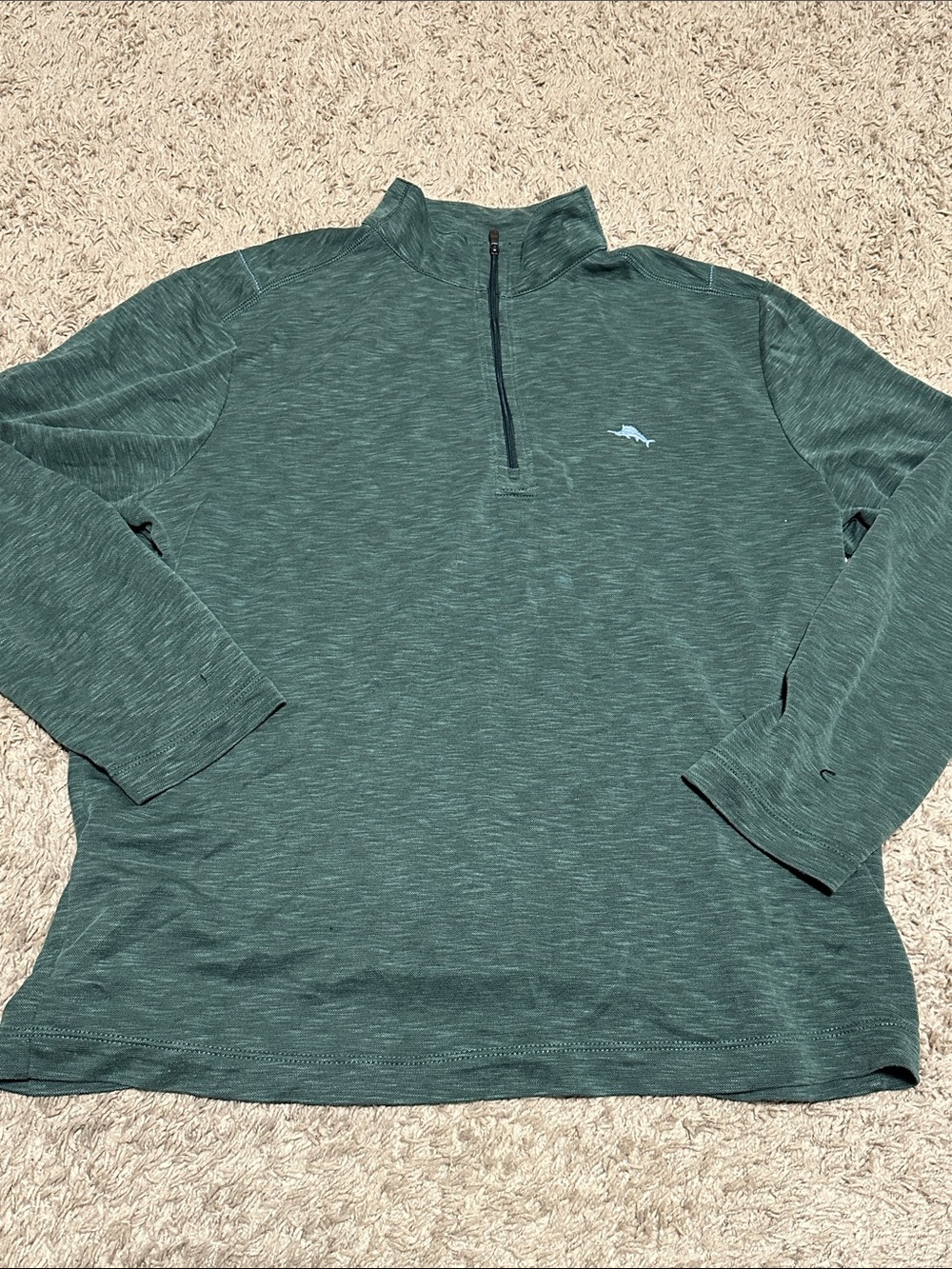 Tommy Bahama Heathered Forest Green Quarter-Zip Pullover